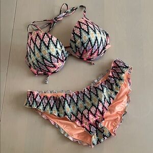 Victoria’s Secret pink, peach, green and black bikini set